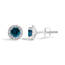 .925 Sterling Silver 1.00 Cttw Blue Diamond Halo Stud Earring-3