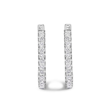 14K White Gold 2.00 Cttw Princess Diamond Inside Out Elongated Hoop Earrings - 0