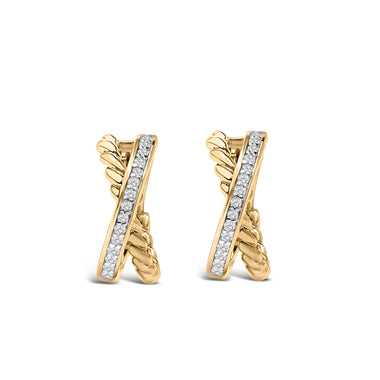 14K Yellow Gold Plated Sterling Silver 1/5 Cttw Diamond Twisted Design Hoop Earrings - 0
