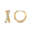 14K Yellow Gold Plated Sterling Silver 1/5 Cttw Diamond Twisted Design Hoop Earrings-3