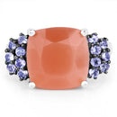 6.18 Carat Genuine Peach Moonstone and Tanzanite .925 Sterling Silver Ring-3