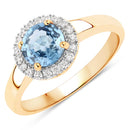 1.03 Carat Genuine Blue Sapphire and White Diamond 14K Yellow Gold Ring-1