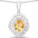 4.18 Carat Genuine Citrine and White Topaz .925 Sterling Silver Pendant-1