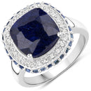 6.46 Carat Dyed Sapphire, Blue Sapphire and White Topaz .925 Sterling Silver Ring-2