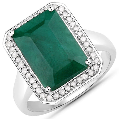 5.72 Carat Dyed Emerald and White Diamond .925 Sterling Silver Ring - 0