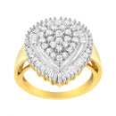 10K Yellow Gold 1.0 Cttw Round and Baguette Cut Diamond Oval Shaped Cluster Ring (I-J Color, I1-I2 Clarity) - Size 7-3