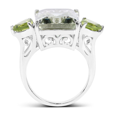 11.90 Carat Genuine Green Amethyst and Peridot .925 Sterling Silver Ring - 0
