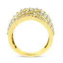 10K Yellow Gold 3.00 Cttw Diamond Multi Row Bypass Wave Cocktail Band Ring (J-K Color, I1-I2 Clarity) - Size 7-3