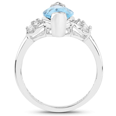 3.78 Carat Genuine Swiss Blue Topaz and White Topaz .925 Sterling Silver Ring - 0
