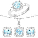 4.62 Carat Genuine Blue Topaz and White Topaz .925 Sterling Silver 3 Piece Jewelry Set (Ring, Earrings, and Pendant w/ Chain)-1