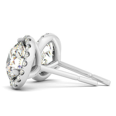 14k White Gold Round Prong Halo Style Earrings (1 cttw) - 0