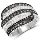 0.80 Carat Genuine Brown Diamond and White Diamond .925 Sterling Silver Ring-2