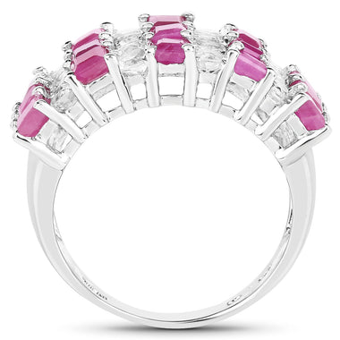 4.14 Carat Genuine Ruby and White Topaz .925 Sterling Silver Ring - 0