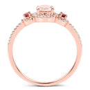 0.63 Carat Genuine Morganite, Pink Tourmaline and White Diamond 14K Rose Gold Ring-3