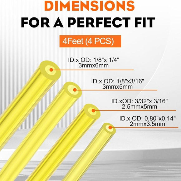 4 Sizes 4-Ft-Each Clear Fuel Line for 2-Stroke Small Engine Stihl Poulan Chainsaw Weedeater Trimmer Leaf Blower I.D.xO.D. 3/32 x 3/16 1/8 x 3/16 inch