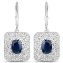 3.36 Carat Genuine Blue Sapphire and White Diamond .925 Sterling Silver Earrings-1