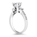 14k White Gold Three Stone Engagement Ring with Diamond Band-2