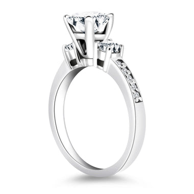 14k White Gold Three Stone Engagement Ring with Diamond Band - 0