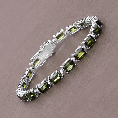 19.04 Carat Genuine Green Tourmaline and White Diamond 14K White Gold Bracelet - 0