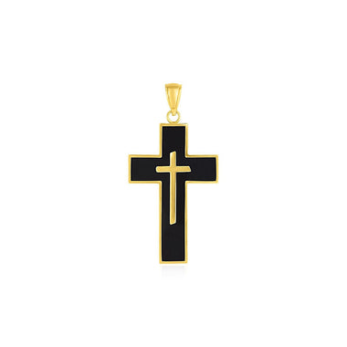 Cross Pendant with Black Enamel in 14k Yellow Gold - 0