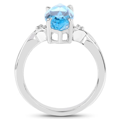 3.67 Carat Genuine Swiss Blue Topaz and White Diamond .925 Sterling Silver Ring - 0