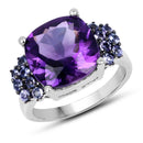 6.34 Carat Genuine Amethyst and Tanzanite .925 Sterling Silver Ring-2