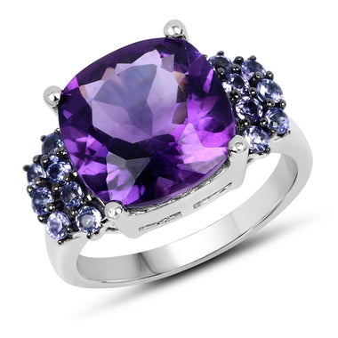 6.34 Carat Genuine Amethyst and Tanzanite .925 Sterling Silver Ring - 0