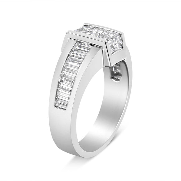 14K White Gold 2 3/4 Cttw Invisible-Set Princess and Channel-Set Baguette Diamond Step Up Cocktail Ring (G-H Color, SI1-SI2 Clarity) - Ring Size 9.25