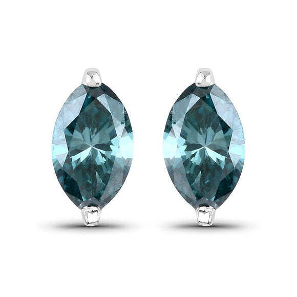 0.69 Carat Genuine Blue Diamond 14K White Gold Earrings