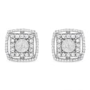 .925 Sterling Silver 1.0 Cttw Round Diamond Double Halo and Disc Stud Earring (I-J Color, I2-I3 Clarity)-1