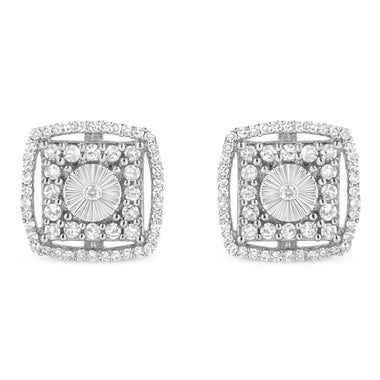 .925 Sterling Silver 1.0 Cttw Round Diamond Double Halo and Disc Stud Earring (I-J Color, I2-I3 Clarity)