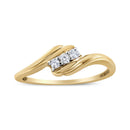 10K Yellow Gold over .925 Sterling Silver 1/10 Cttw Diamond Three-Stone Bypass Fashion Cocktail Ring ( I-J Color, I2-I3 Clarity) - Size 6-2