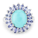 6.10 Carat Genuine Larimar and Tanzanite .925 Sterling Silver Ring-3