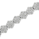 .925 Sterling Silver 2.0 cttw Diamond 7 Stone Floral Cluster Link Bracelet (I-J Color, I3 Clarity) -7.25"-4