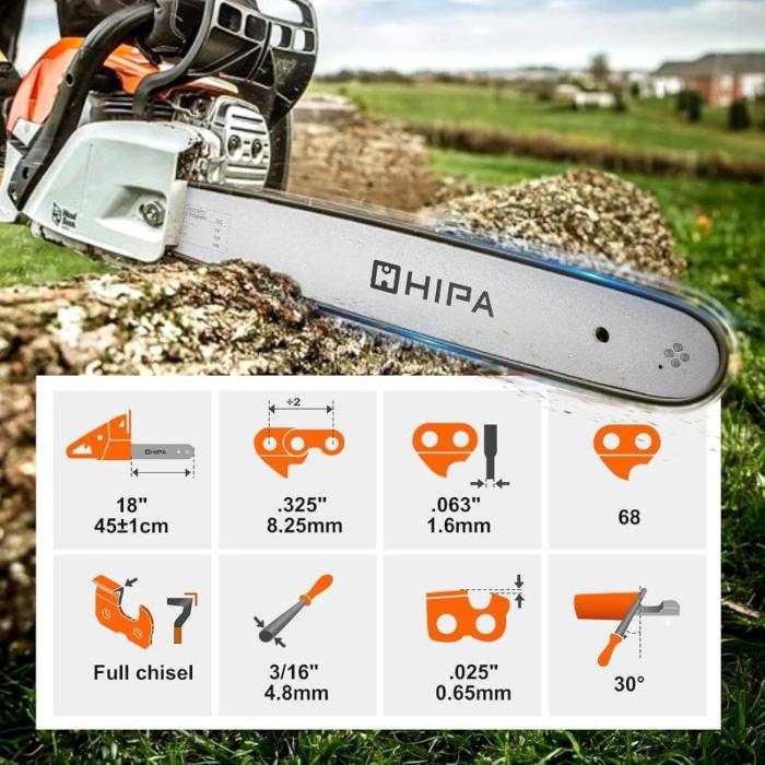 3-Pack 18 Inch Full Chisel MS250 Chain .325 Pitch .063 Guage 68 DL For Stihl MS 250 MS251C MS230 MS210 MS231 MS251 Chainsaw # 22LPX068G