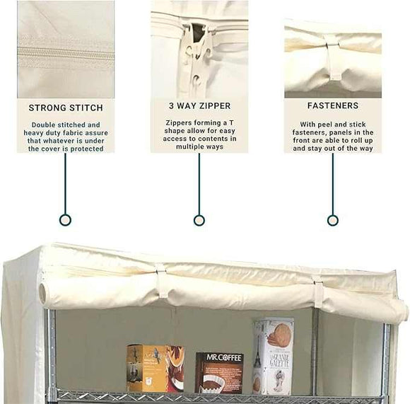 Storage Shelving Unit Cover, fits racks 36"W x 18"D x 72"H in Off White