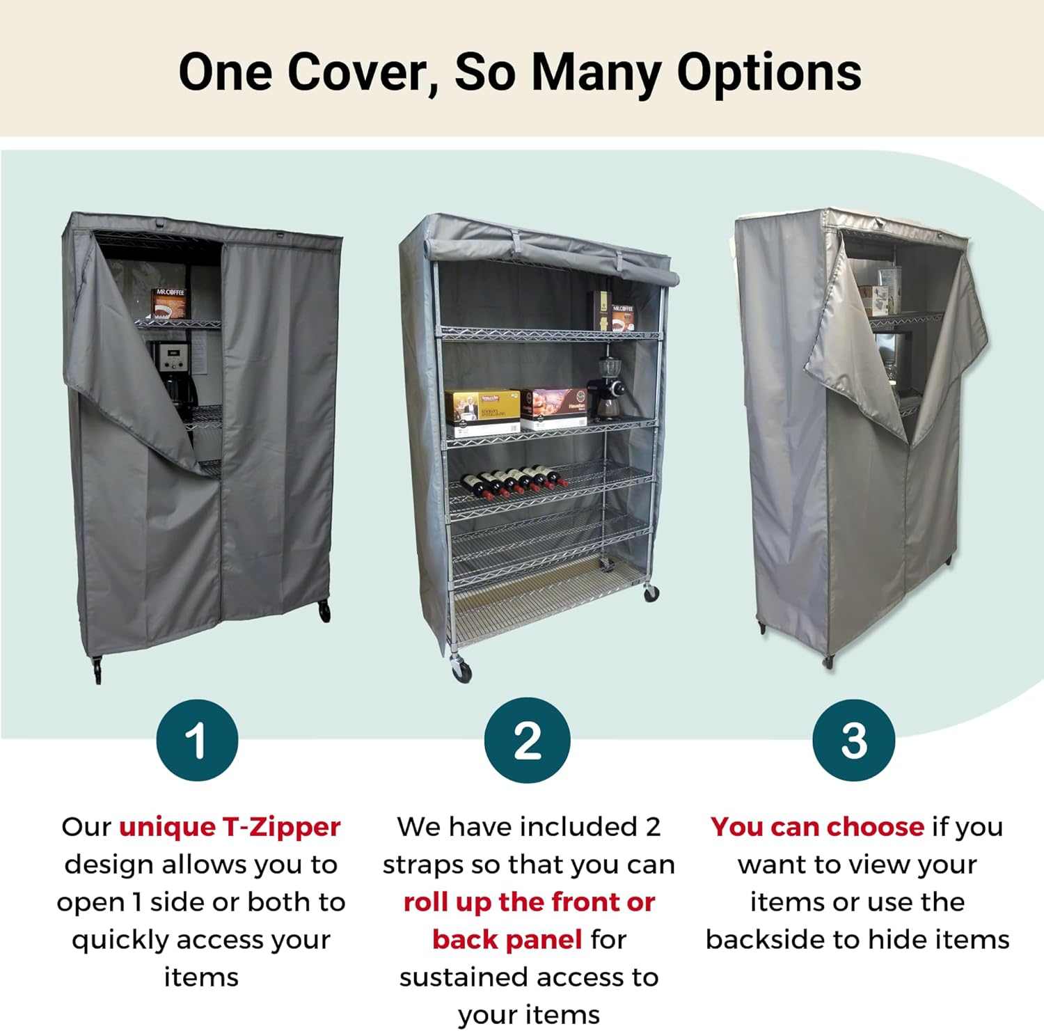 Storage Shelving Unit Cover, fits racks 60"W x 24"D x 72"H in Grey