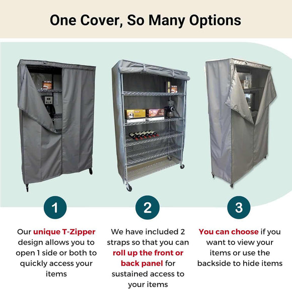 Storage Shelving Unit Cover, fits racks 60"W x 24"D x 72"H in Grey