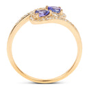 0.42 Carat Genuine Tanzanite and White Diamond 14K Yellow Gold Ring-2