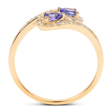 0.42 Carat Genuine Tanzanite and White Diamond 14K Yellow Gold Ring - 0