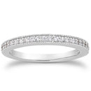 14k White Gold Pave Diamond Milgrain Wedding Ring Band Set 1/2 Around-1