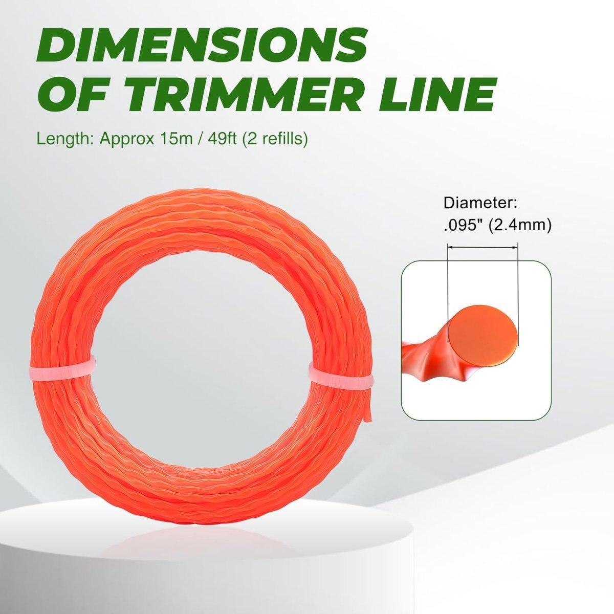 Hipa .095 inch x 15 Meter 2.4mm Commercial Round Twist String Trimmer Line for Stihl Echo Husqvarna Poulan Craftsman Grass Weed eater