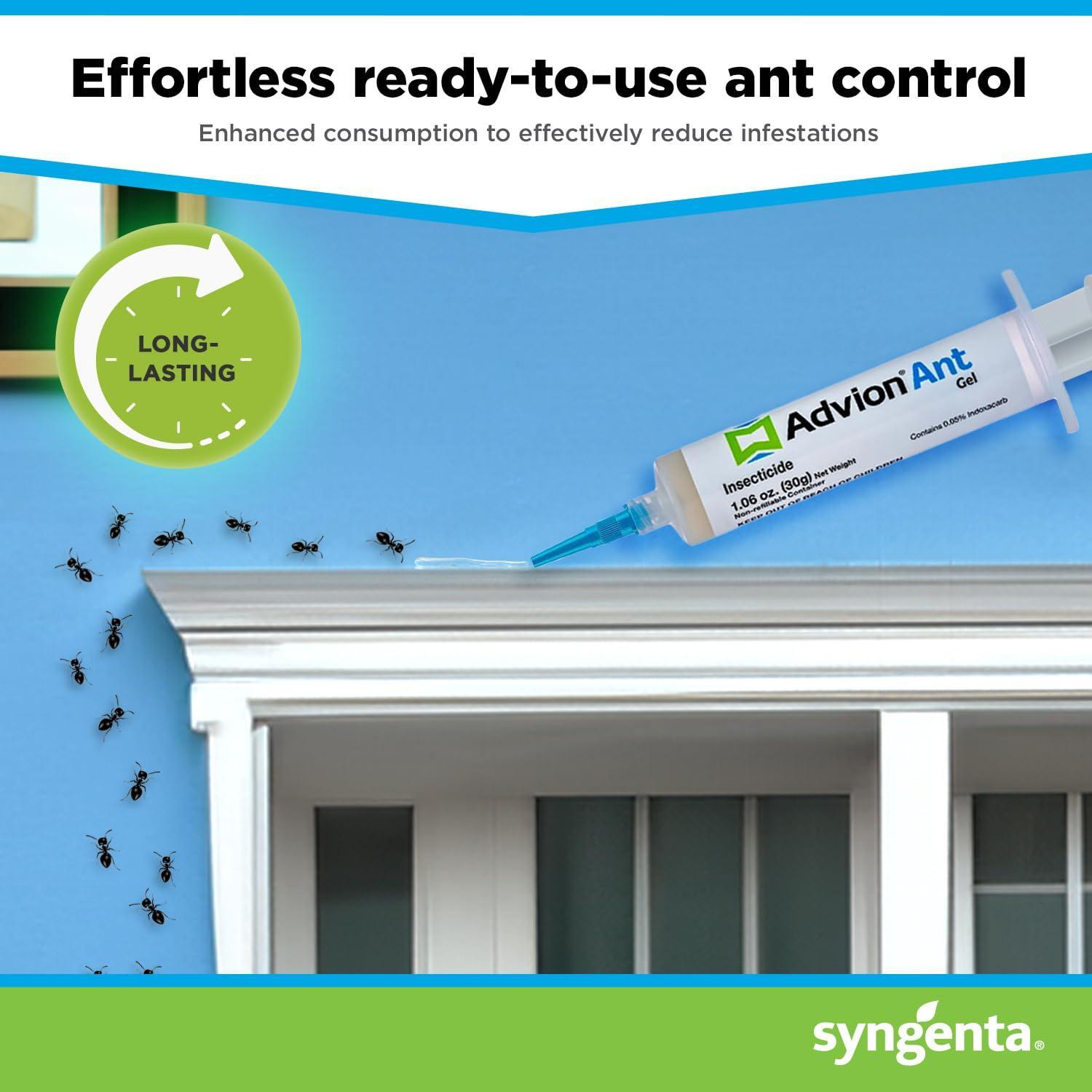 Advion Ant Gel Bait, 1 30-Gram Tube, 1 Plunger and 1 Tip, Effective Bait, Formulated with 0.05% Indoxacarb, Indoor and Outdoor Use, Killer Gel for Control of Most Major Ant Species