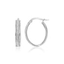 14k White Gold Glitter Center Oval Hoop Earrings-1