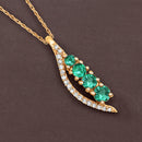 0.34 Carat Genuine Zambian Emerald and White Diamond 14K Yellow Gold Pendant-3