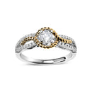 14K Two-Toned Gold Diamond 3/8 Cttw Diamond Split Shank and Beaded Halo Engagement Ring (G-H Color, VS2-SI1 Clarity) - Size 7-2