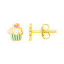 14k Yellow Gold and Enamel Cupcake Stud Earrings-1