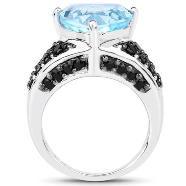 5.49 Carat Genuine Blue Topaz and Black Spinel .925 Sterling Silver Ring - 0