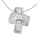 14K White Gold 2 cttw Princess and Baguette Cut Diamond Ribbon Pendant Necklace (H-I, SI-SI2)-2