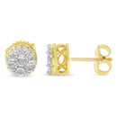10K Yellow Gold over .925 Sterling Silver 1/7 Cttw Rose-Cut Miracle-Set Diamond Floral Cluster Button Stud Earrings (I-J Color, I3 Clarity)-2